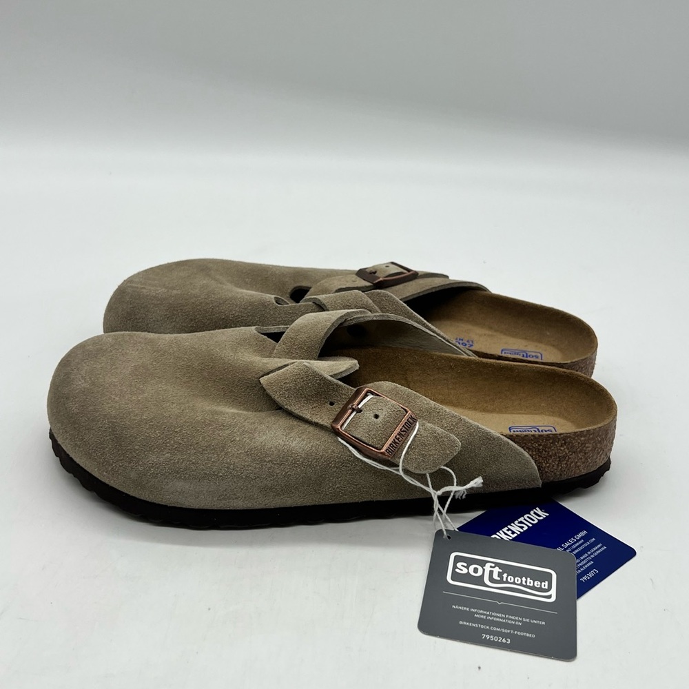 Birkenstock Boston Women 9 Men 7 Narrow Taupe Suede Clogs Slip On Shoes - Picture 5 of 16